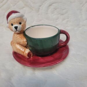 Vintage Christmas Santa Bear Cup Saucer Figurine 1 Piece Sherwood Brands RI R2